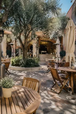 Upscale Cafe Courtyard Before Morning Rush