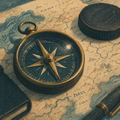 Brass Compass on Map for Business Direction