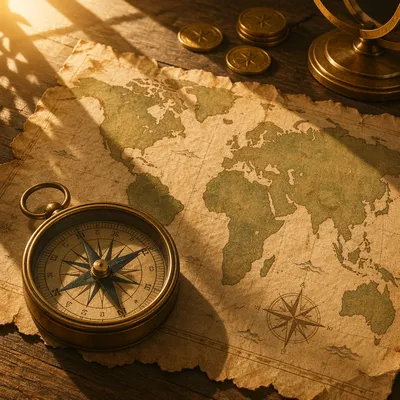 Vintage Compass on Map for Business Direction