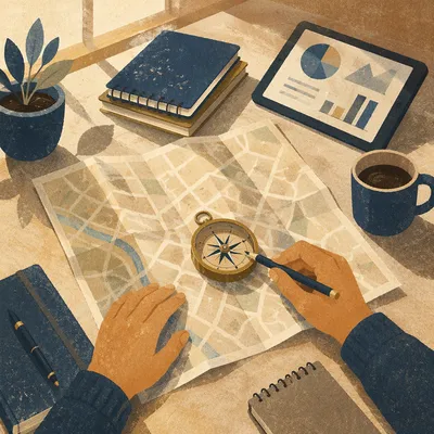 Compass on City Map Business Planning