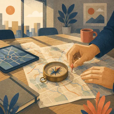 Compass on City Map Business Direction