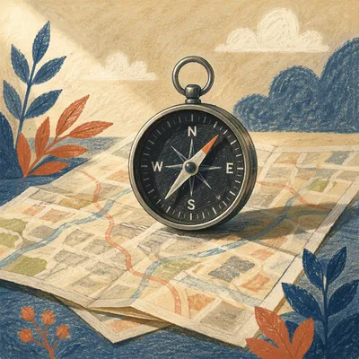 Vintage Compass on Map for Business Direction