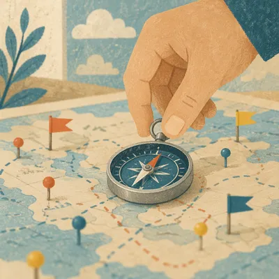 Compass on Map for Business Direction