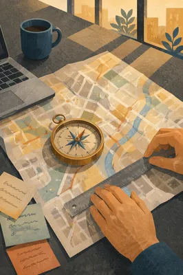 Compass on City Map for Business Planning
