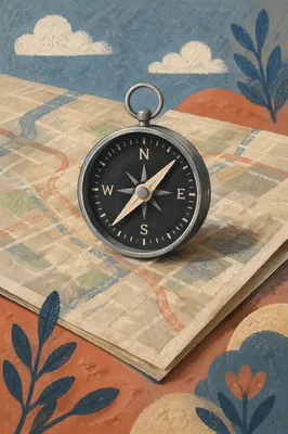 Vintage Compass on Map for Business Direction