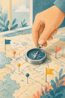 Compass on Map for Business Direction