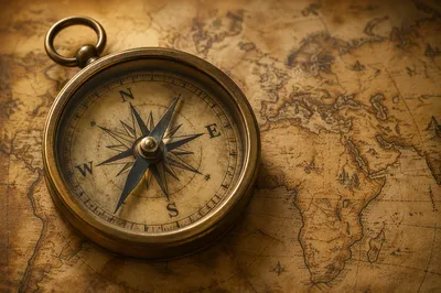 Vintage Compass on Map for Business Direction