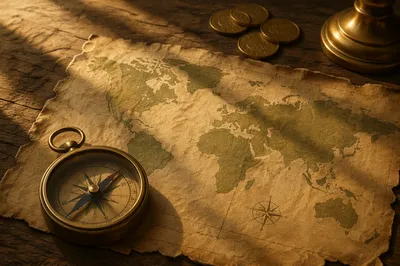 Vintage Compass on Map for Business Direction