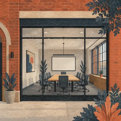 Modern Glass Conference Room in Brick Office