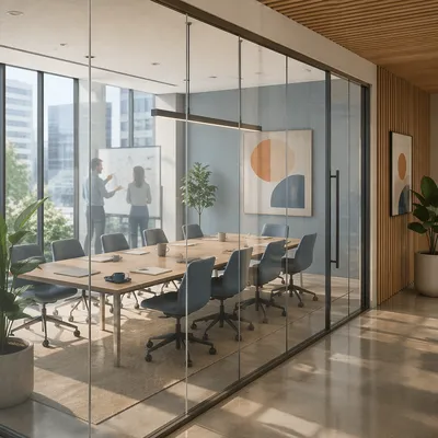 Modern Glass Wall Conference Room Scene