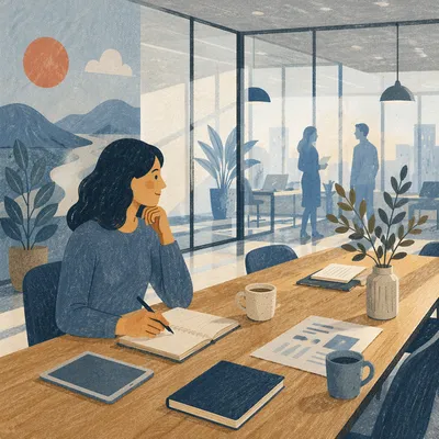 Modern Glass Conference Room Morning Scene