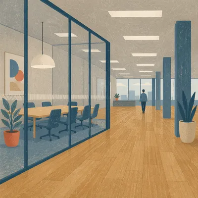 Modern Glass Conference Room With Wood Floor