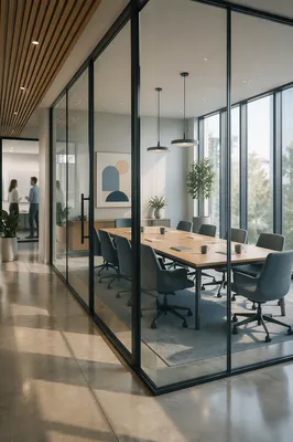 Modern Glass Wall Conference Room Scene