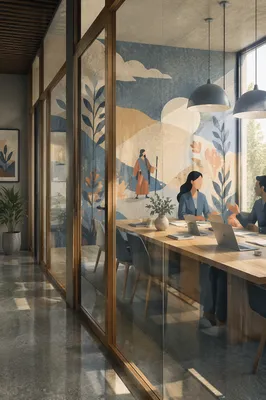 Modern Glass Conference Room Morning Scene