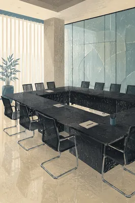 Modern Conference Room with Frosted Glass Wall