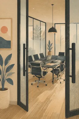 Modern Conference Room Through Glass Doors