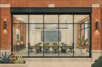 Modern Glass Conference Room in Brick Office
