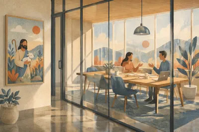 Modern Glass Conference Room Morning Scene
