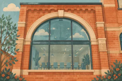 Modern Conference Room Behind Arched Glass