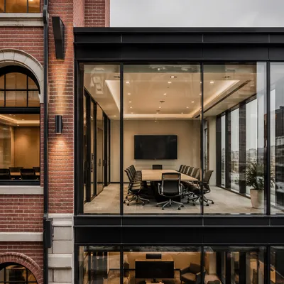 Modern Glass Conference Room in Brick Office