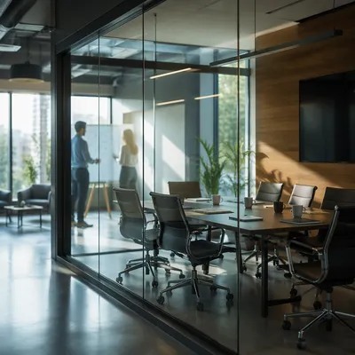 Modern Glass Wall Conference Room Interior