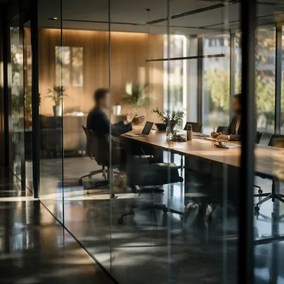Modern Glass Wall Conference Room Scene