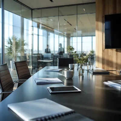 Modern Glass Conference Room Morning Scene
