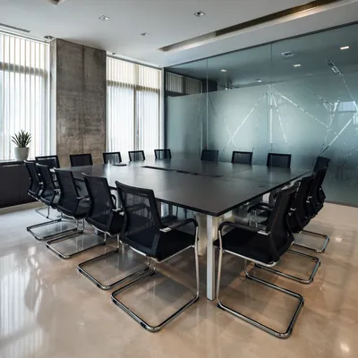 Modern Conference Room with Frosted Glass Wall