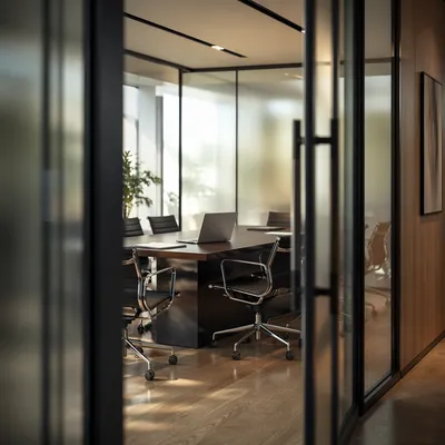 Modern Conference Room Through Glass Doors