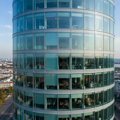 Modern Glass Office Tower with Meeting Rooms
