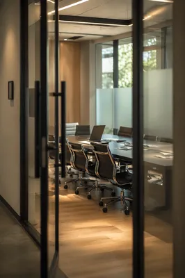 Modern Conference Room Through Glass Doors