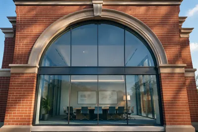 Modern Conference Room Behind Arched Glass Wall
