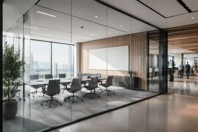 Modern Glass Conference Room with Morning Light
