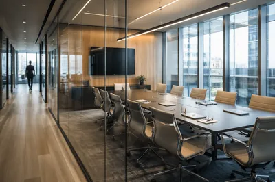 Modern Glass Conference Room in Corporate Office