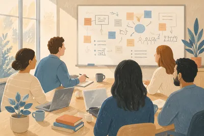 Collaborative Whiteboard Brainstorm in Conference Room