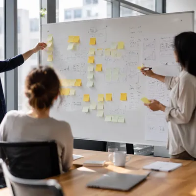 Modern Conference Room Whiteboard Brainstorm Session