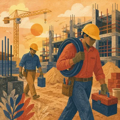 Construction Workers at Golden Hour Site