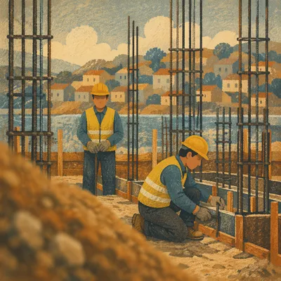 Construction Workers in Urban Building Site