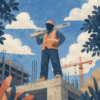 Confident Construction Worker Under Blue Sky