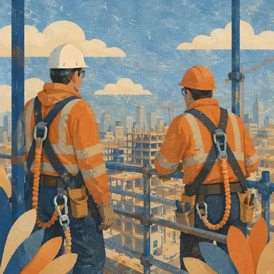 Construction Workers on Elevated Urban Job Site