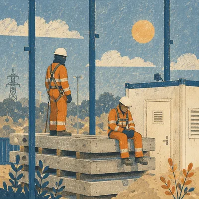 Construction Workers on Concrete Slabs