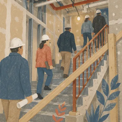 Construction Inspectors in Unfinished Stairwell