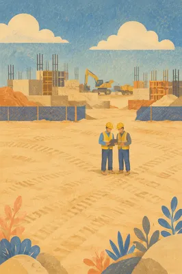 Construction Workers Reviewing Plans on Site