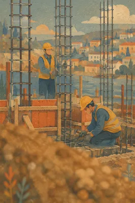 Construction Workers in Urban Building Site