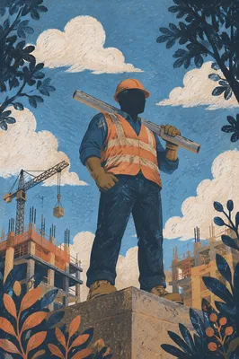 Confident Construction Worker Under Bright Sky