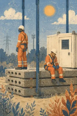 Construction Workers on Precast Concrete Slabs