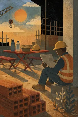 Construction Worker Resting in Afternoon Light