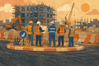 Construction Workers Planning Near Urban Worksite