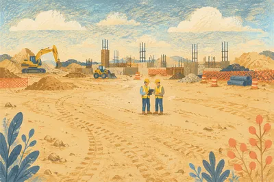 Construction Workers Reviewing Plans On Site