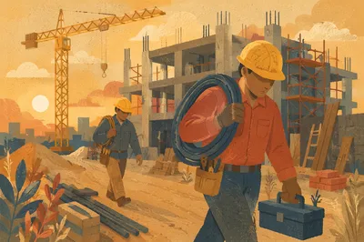 Construction Workers at Golden Hour Site